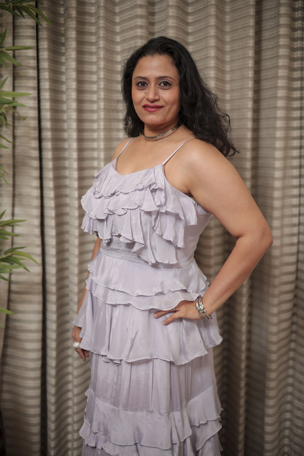 Lilac Ruffle Tiered Evening Gown