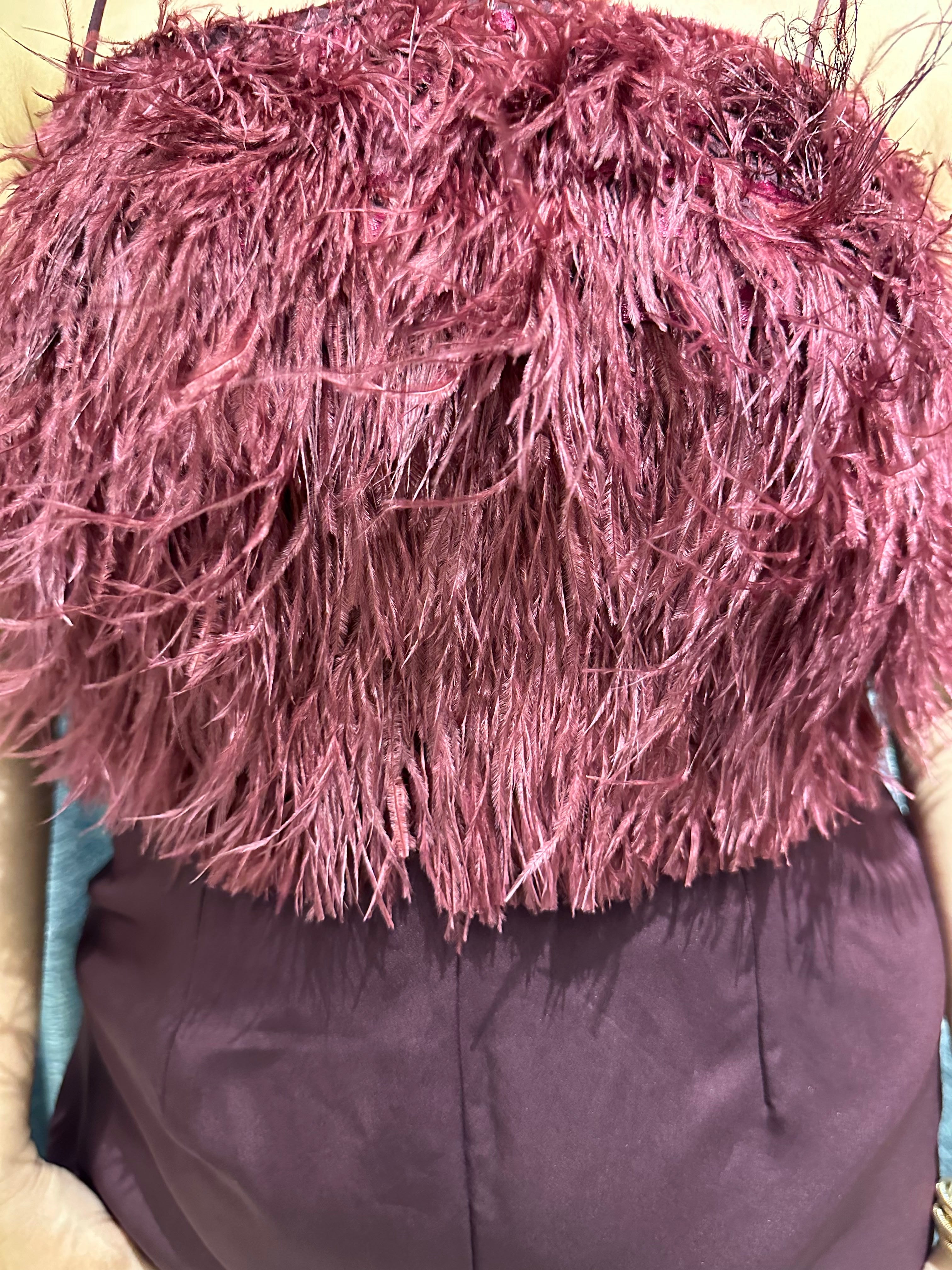 Burgundy Textured Shag-Top Jumpsuit