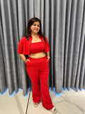 Ruched Bandeau with Matching Crop Shirt and Flared Pants