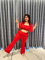 Ruched Bandeau with Matching Crop Shirt and Flared Pants