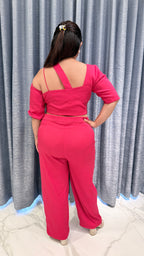 Asymmetrical Cut-Out Crop Top & High-Waisted Trousers