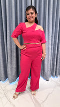 Asymmetrical Cut-Out Crop Top & High-Waisted Trousers