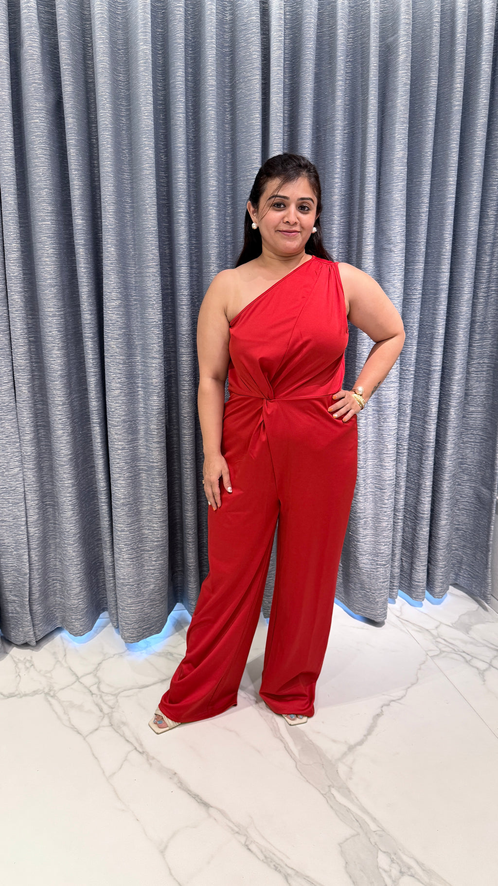 Red One Shoulder Jumpsuit