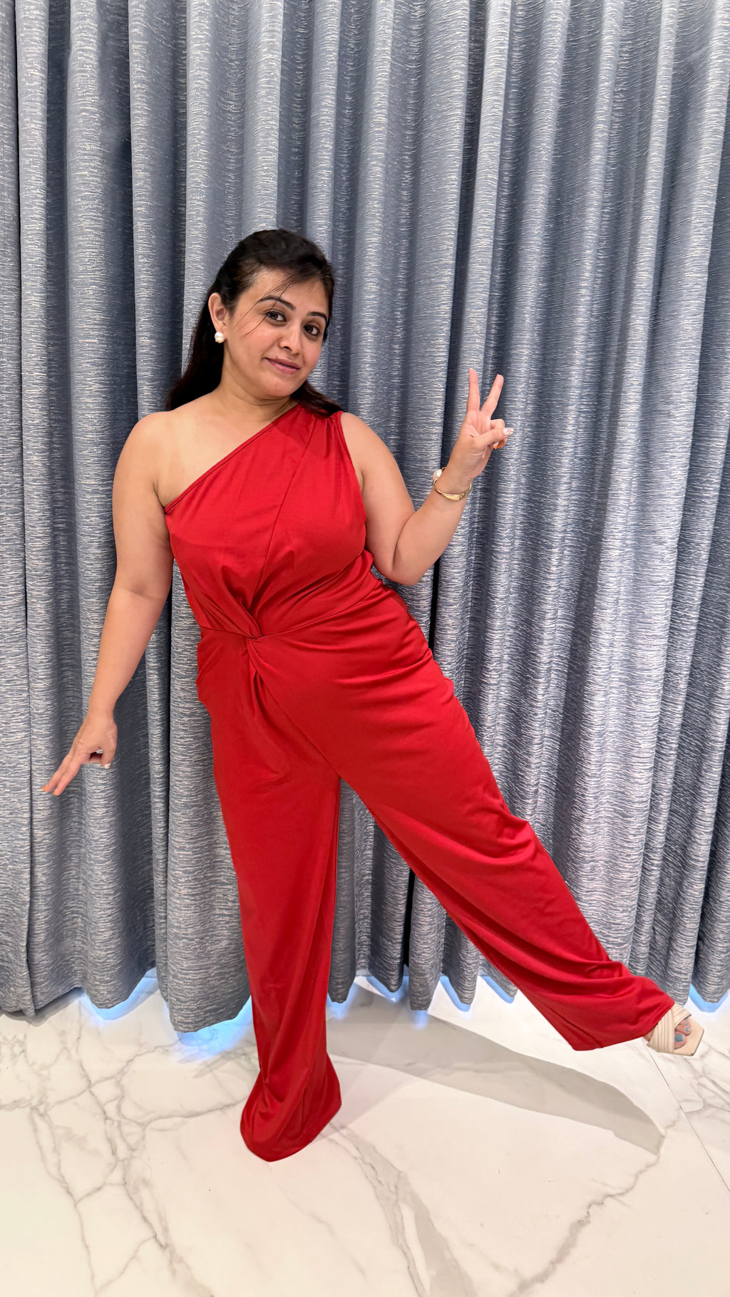 Red One Shoulder Jumpsuit