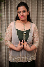 Blush Pink Sheer Tulle Shrug with Scalloped Intricate Beadwork