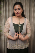 Blush Pink Sheer Tulle Shrug with Scalloped Intricate Beadwork