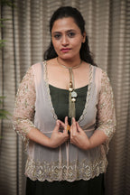 Blush Pink Sheer Tulle Shrug with Scalloped Intricate Beadwork