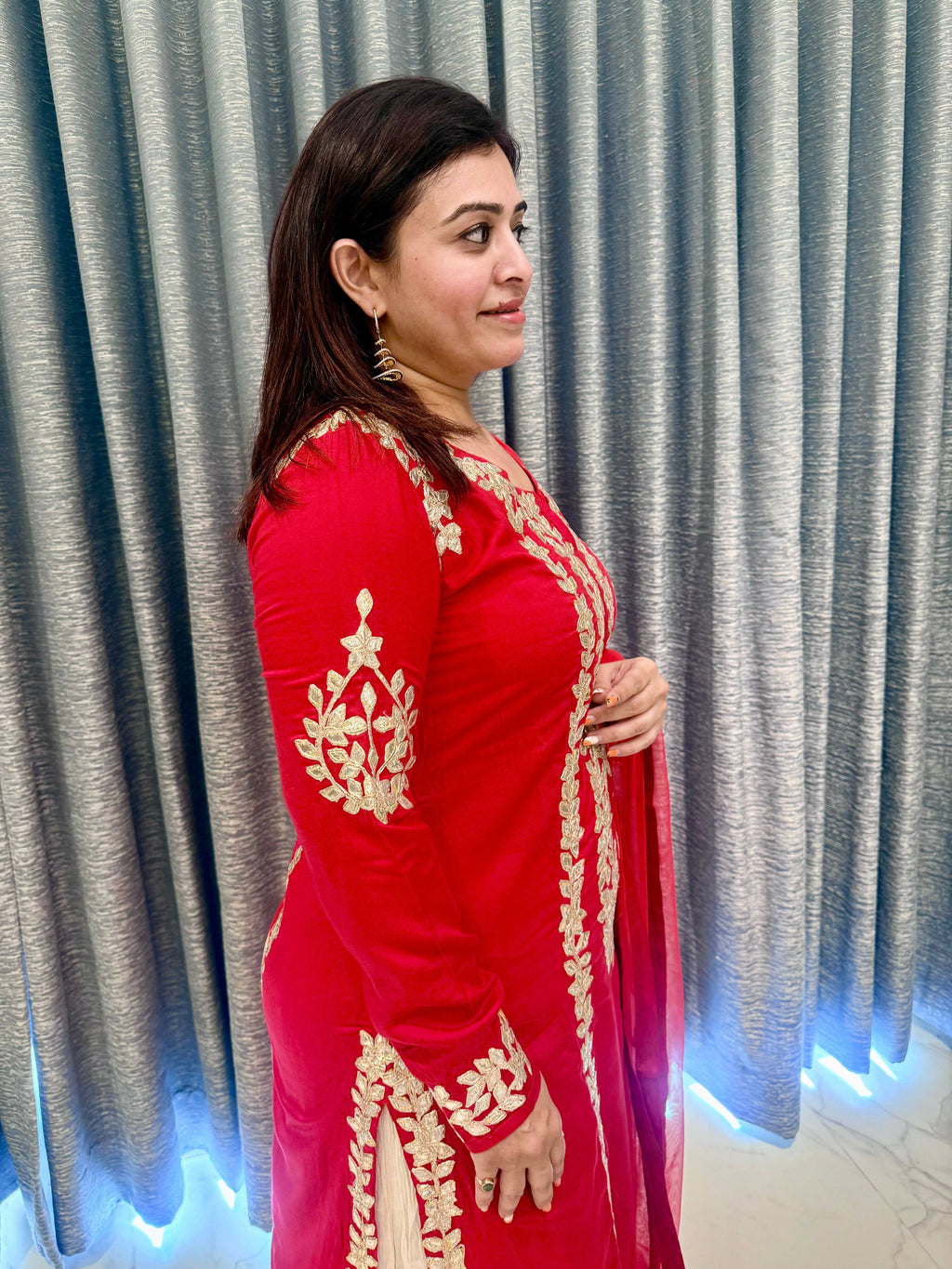 Sophisticated Crimson Straight-Cut Kurta & Tiered Sharara
