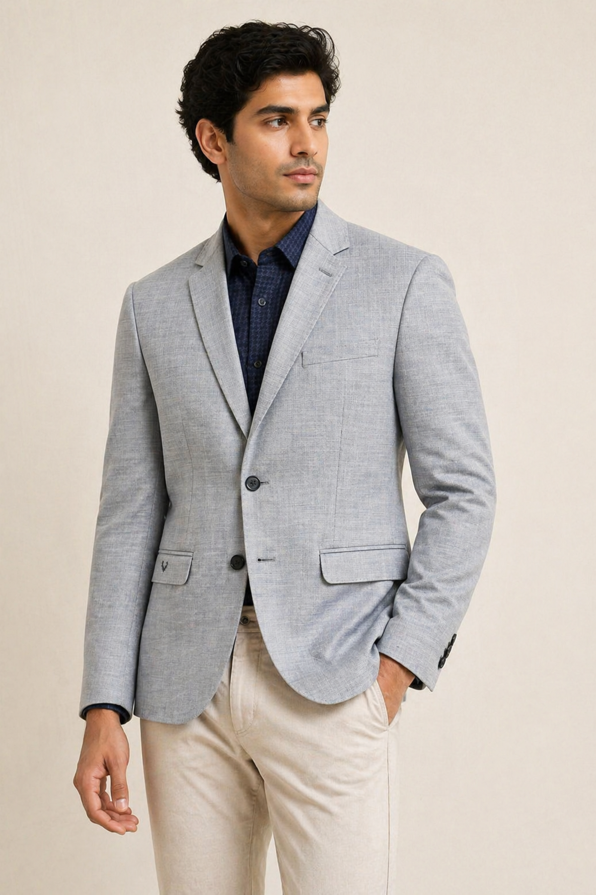 Classic Light Grey Structured Slim-Fit Blazer