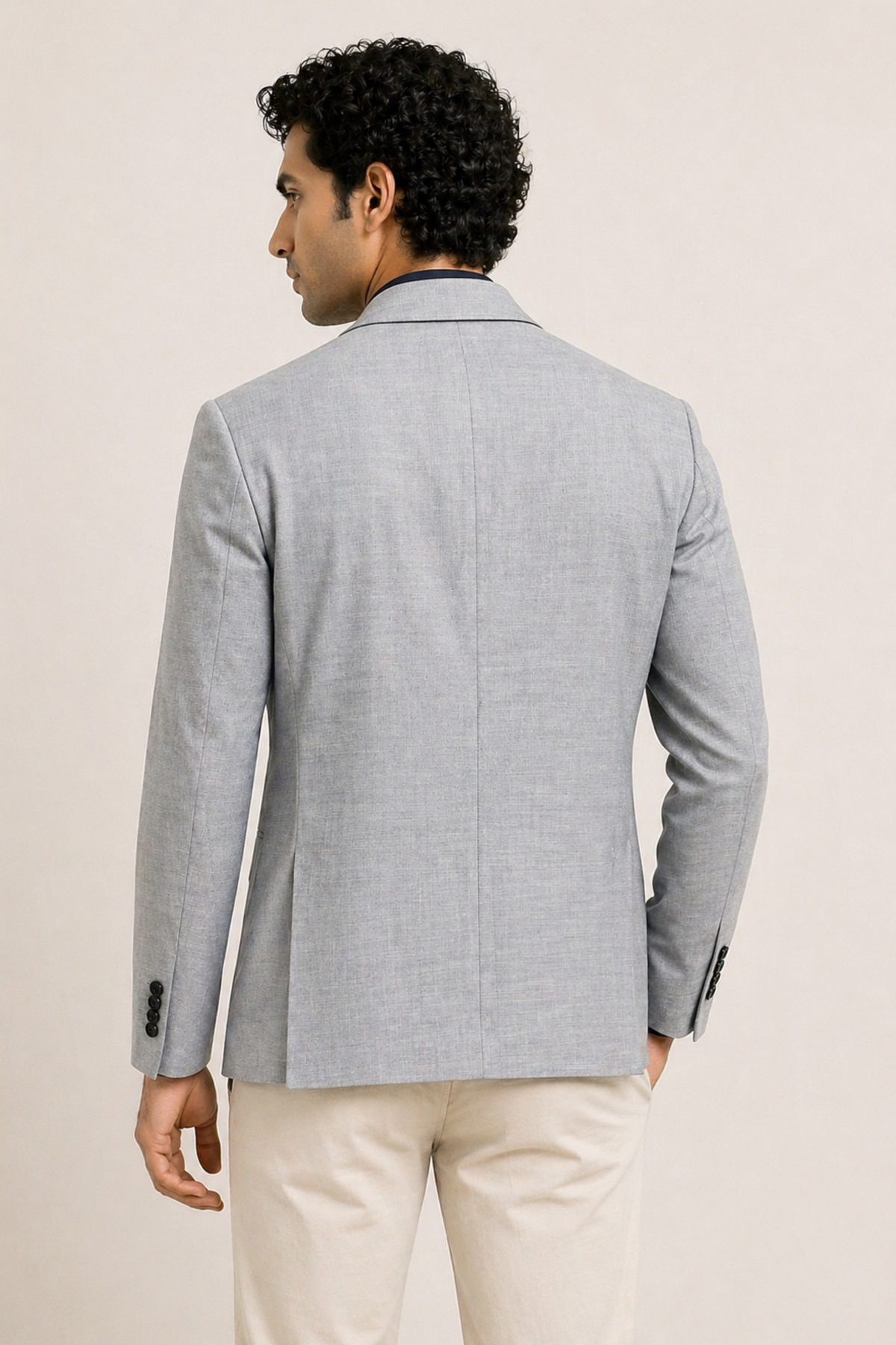 Classic Light Grey Structured Slim-Fit Blazer