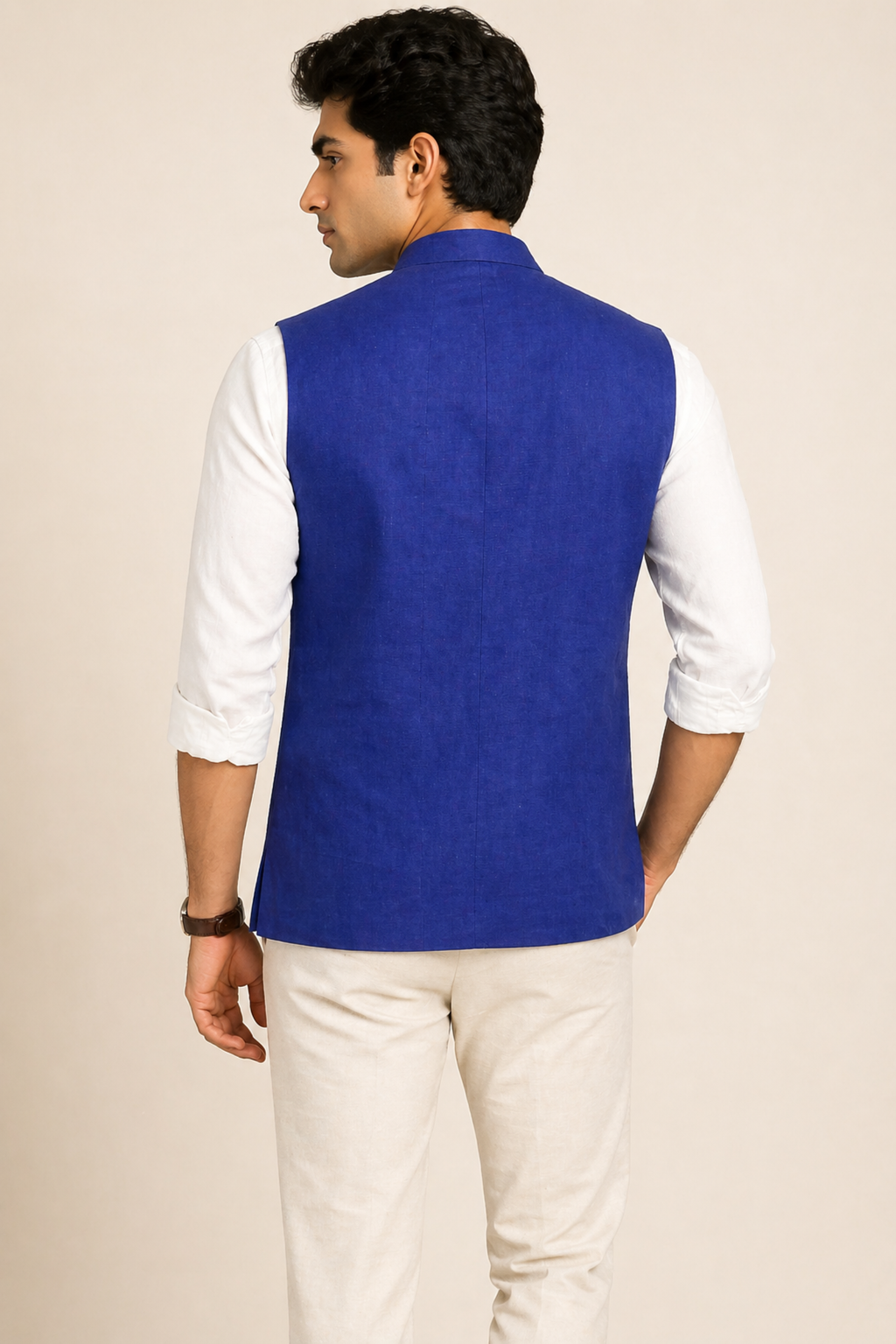 Elegant Royal Blue Mandarin Collar Nehru Jacket
