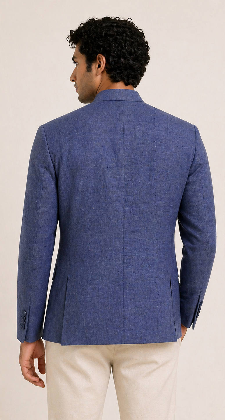 Sophisticated Indigo Blue Textured Jodhpuri Blazer