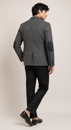 Premium Charcoal Grey Textured Blazer with Elbow Patches