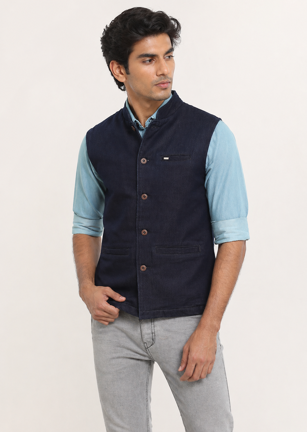 Trendy Dark Indigo Denim Nehru Jacket
