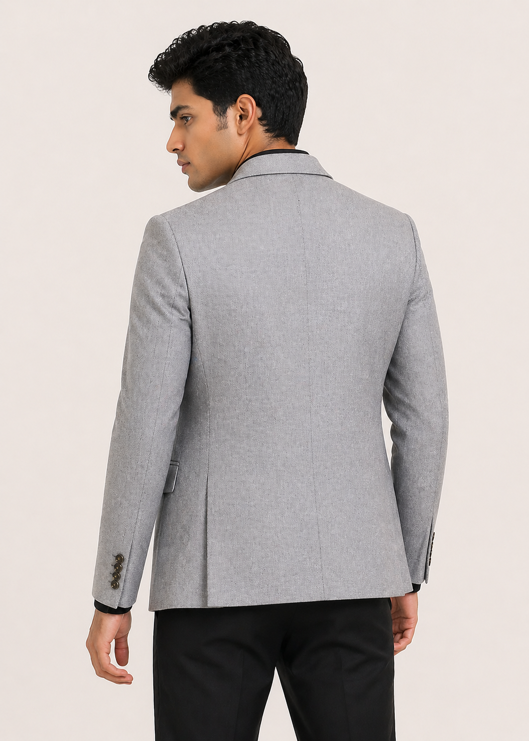 Timeless Light Grey Melange Slim-Fit Blazer
