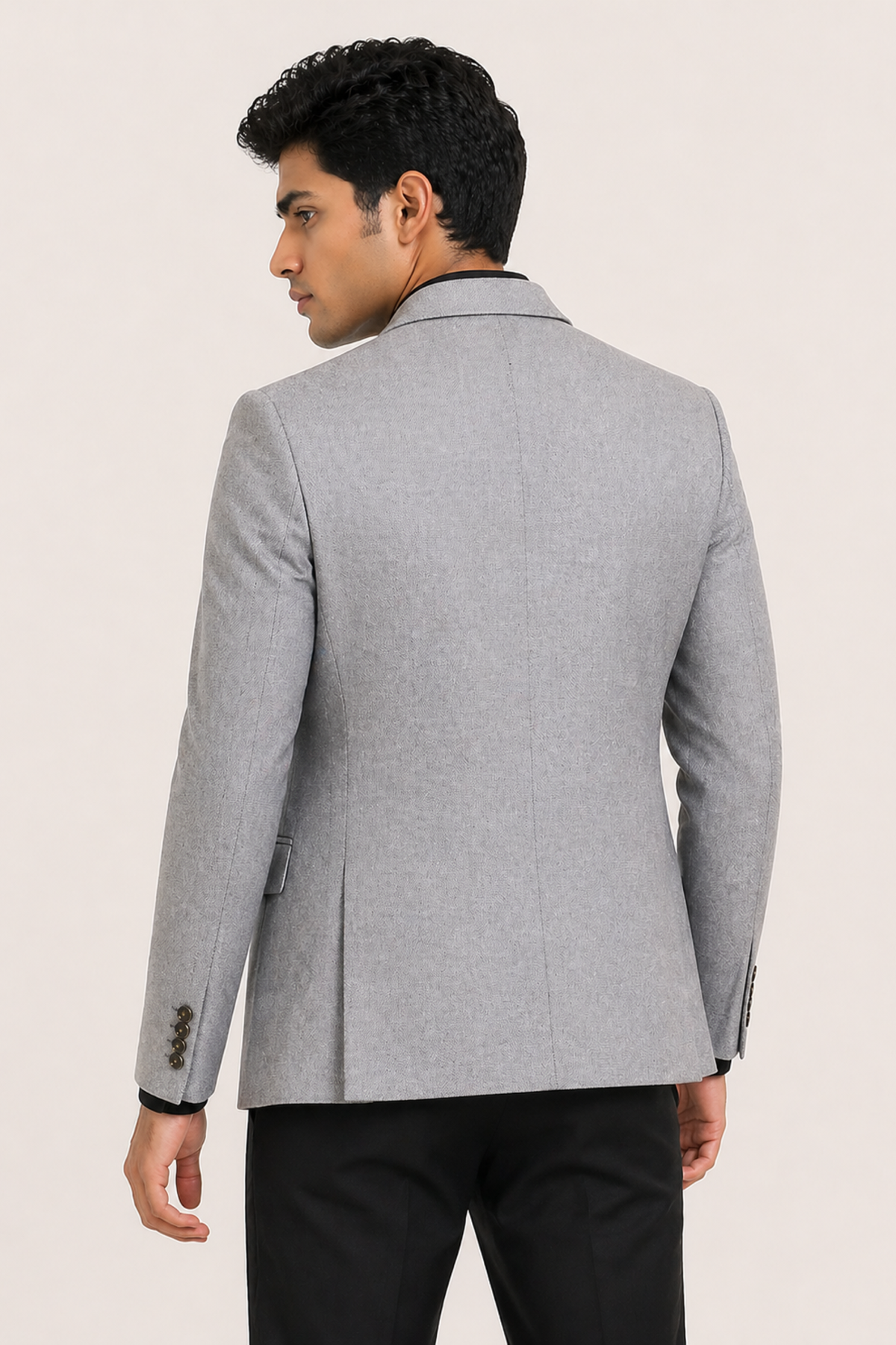 Timeless Light Grey Melange Slim-Fit Blazer
