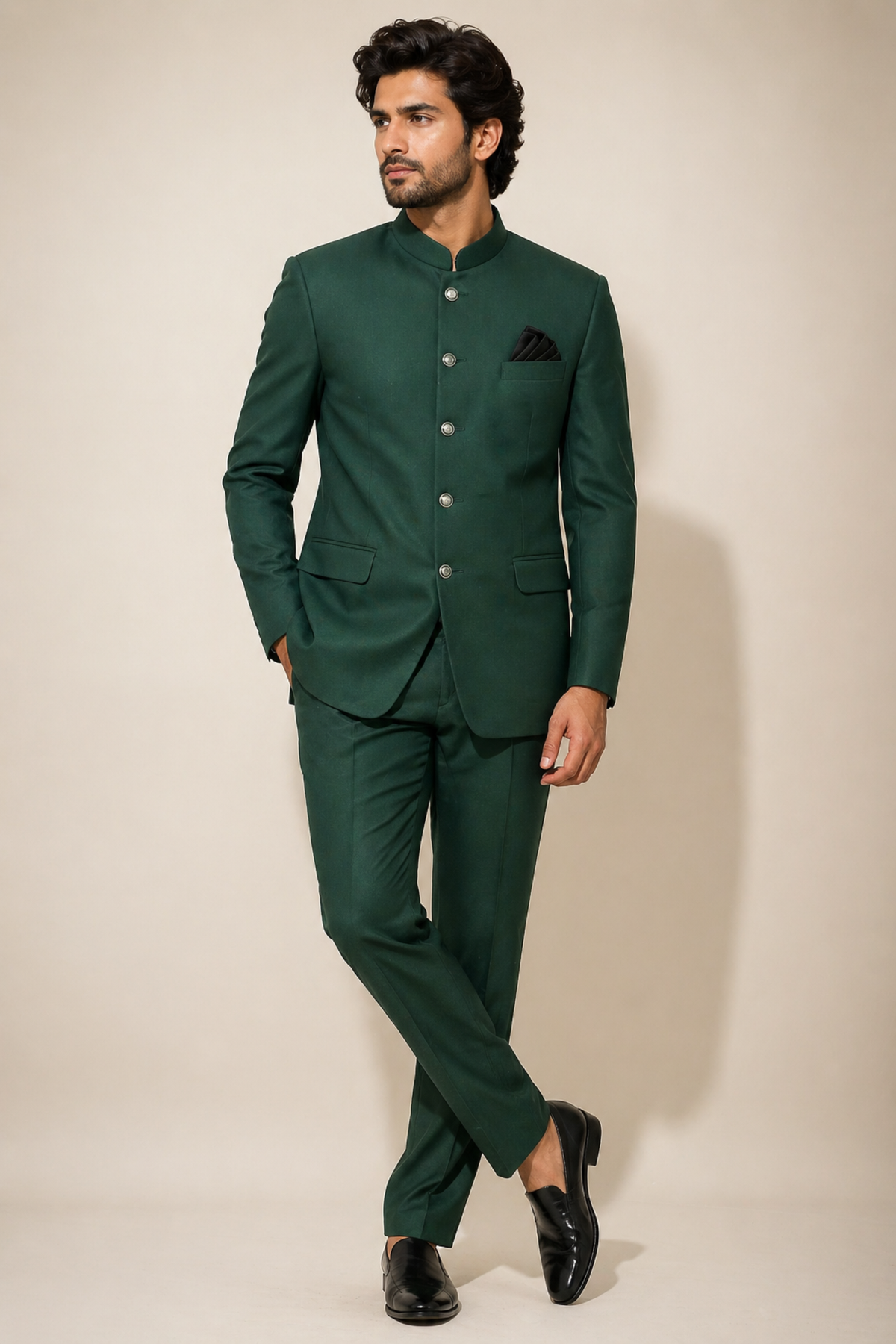 Majestic Bottle Green Slim-Fit Jodhpuri Suit