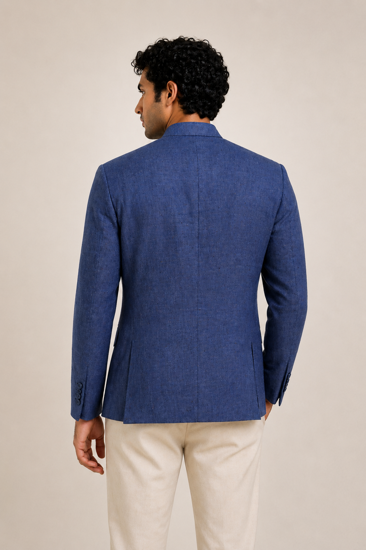 Sophisticated Indigo Blue Textured Jodhpuri Blazer