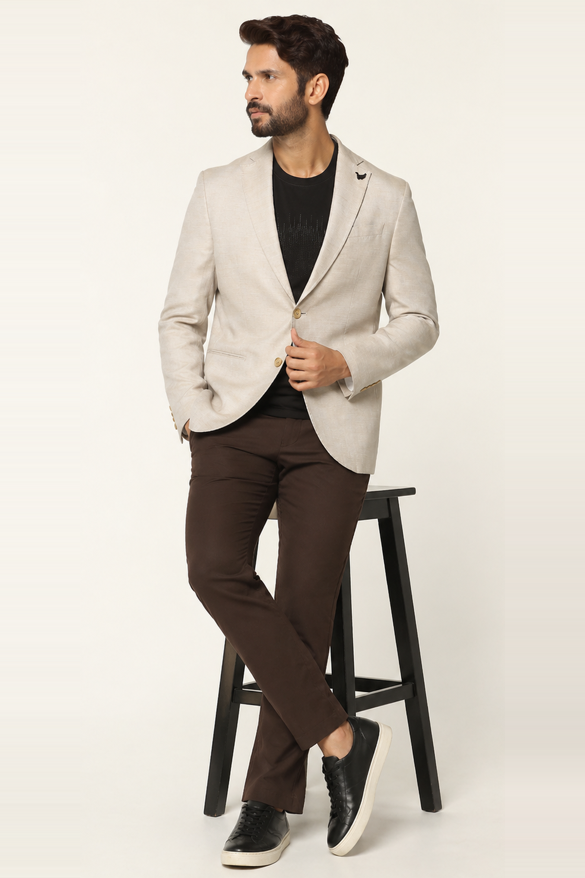 Men’s Premium Beige Linen-Blend Slim-Fit Blazer