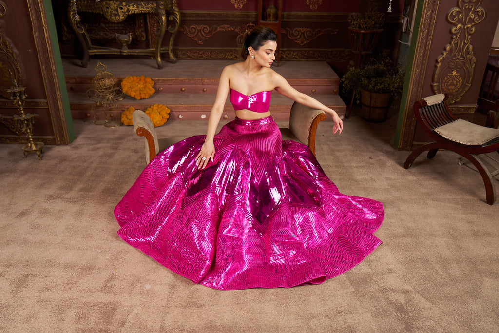High-Shine Fuchsia Lehenga Ensemble