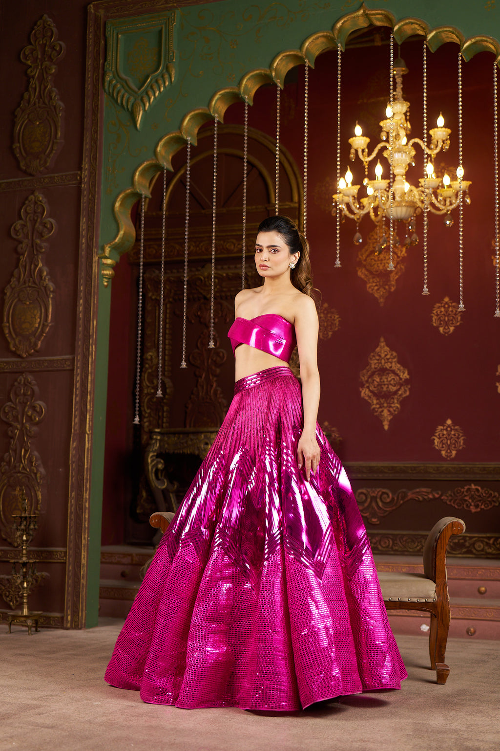 High-Shine Fuchsia Lehenga Ensemble