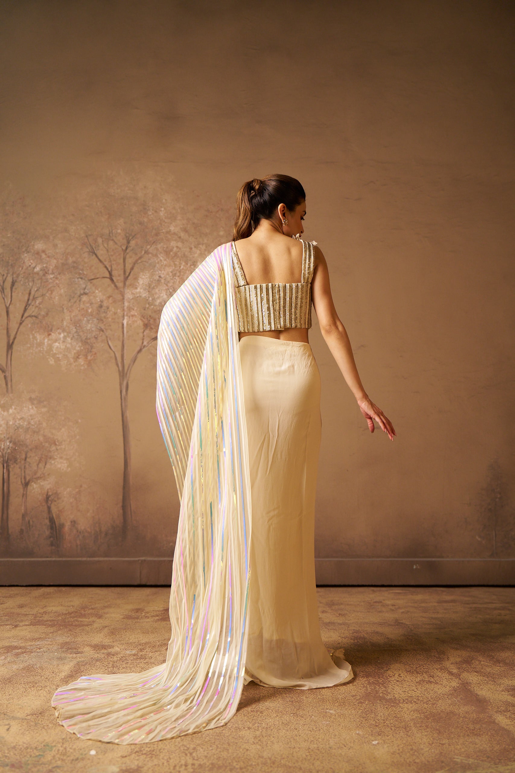 Ivory & Iridescent Drape Saree