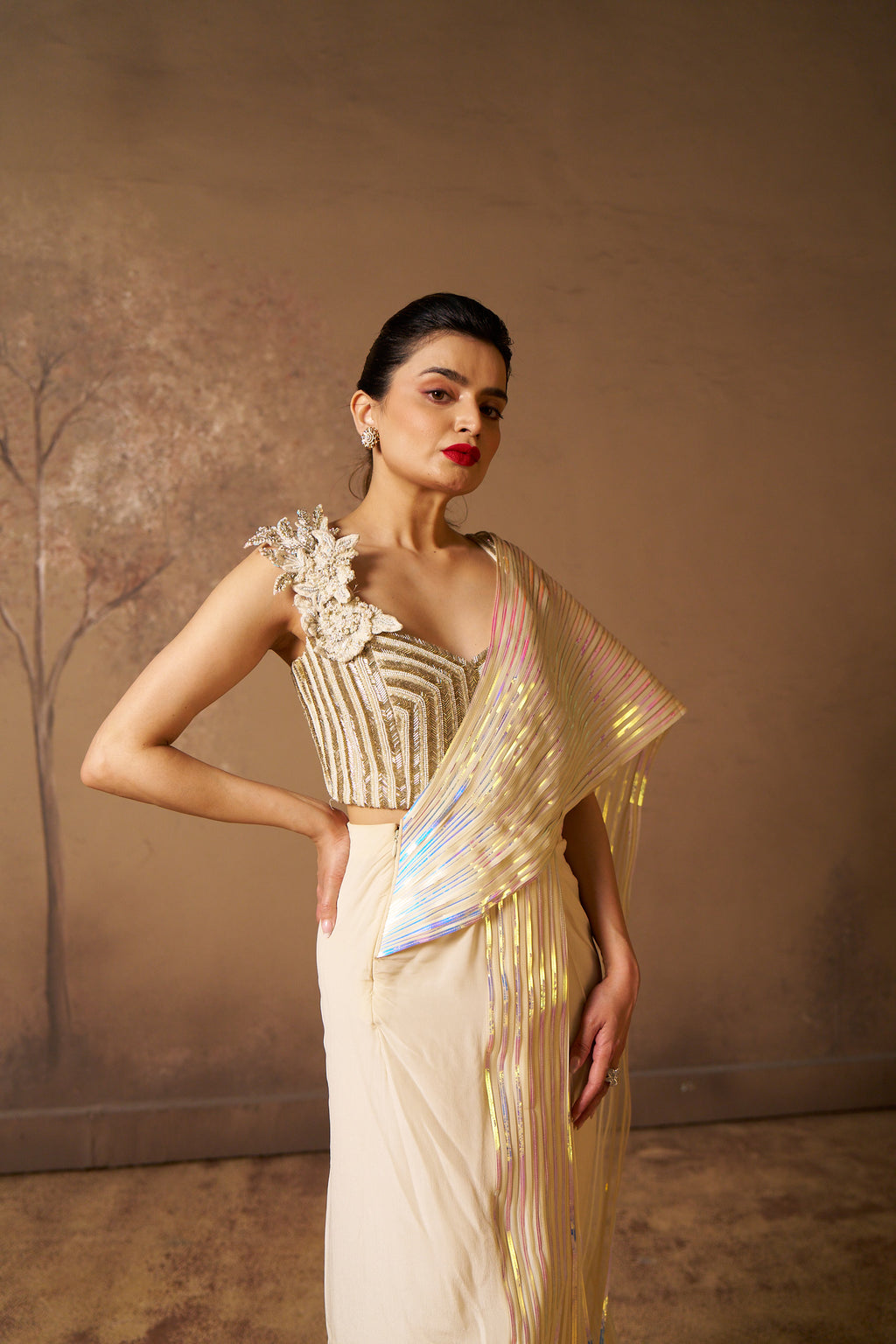 Ivory & Iridescent Drape Saree
