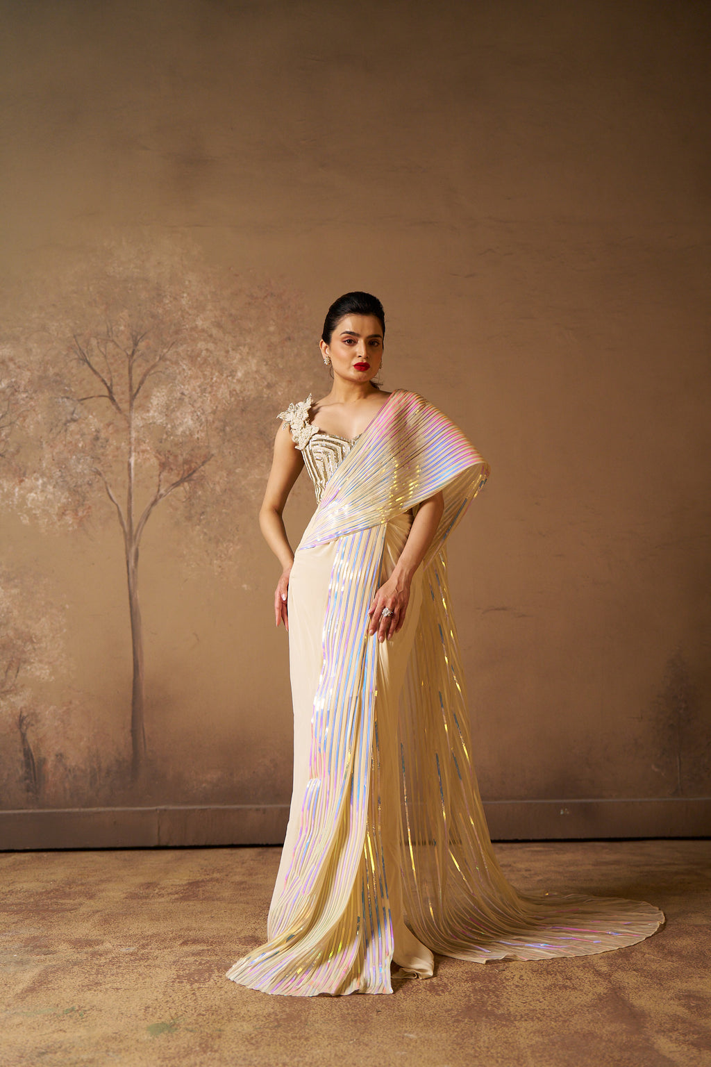 Ivory & Iridescent Drape Saree
