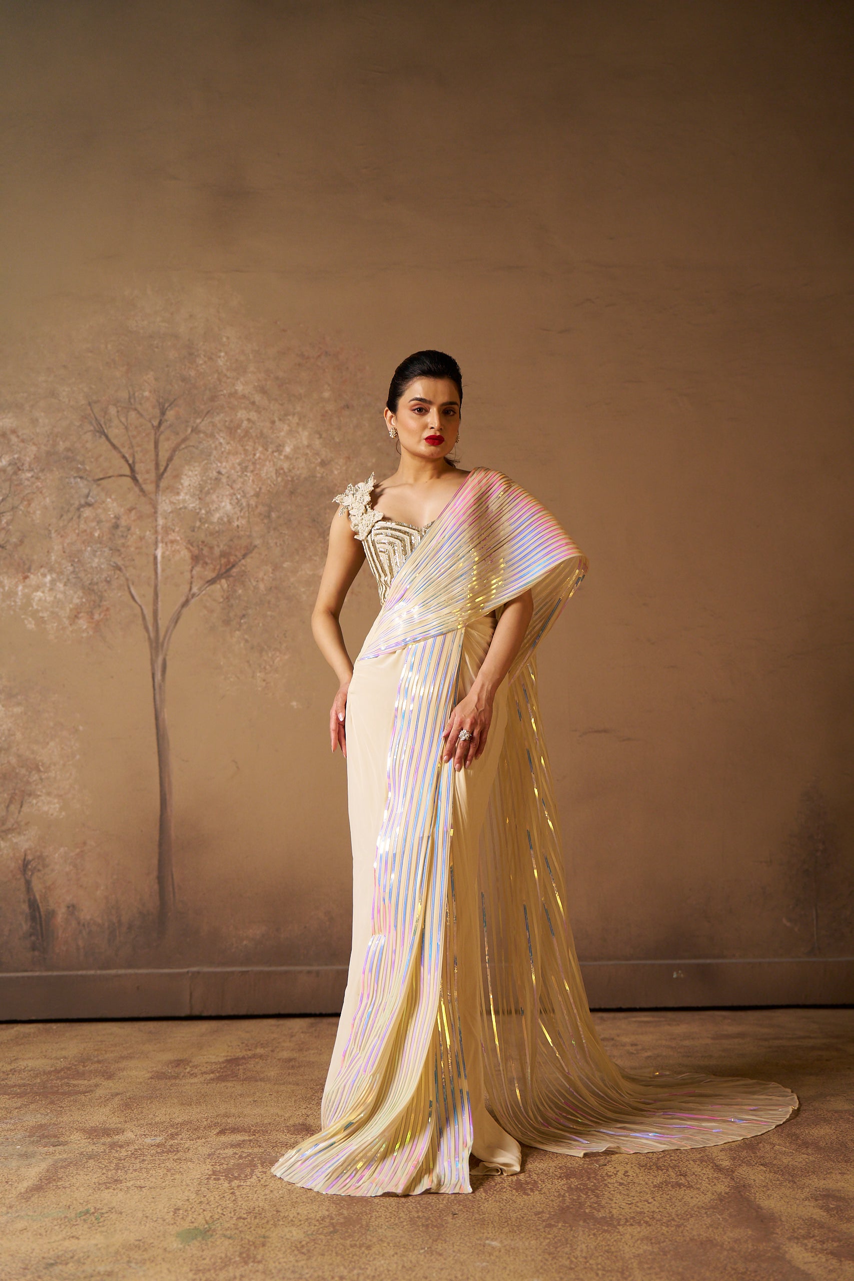 Ivory & Iridescent Drape Saree