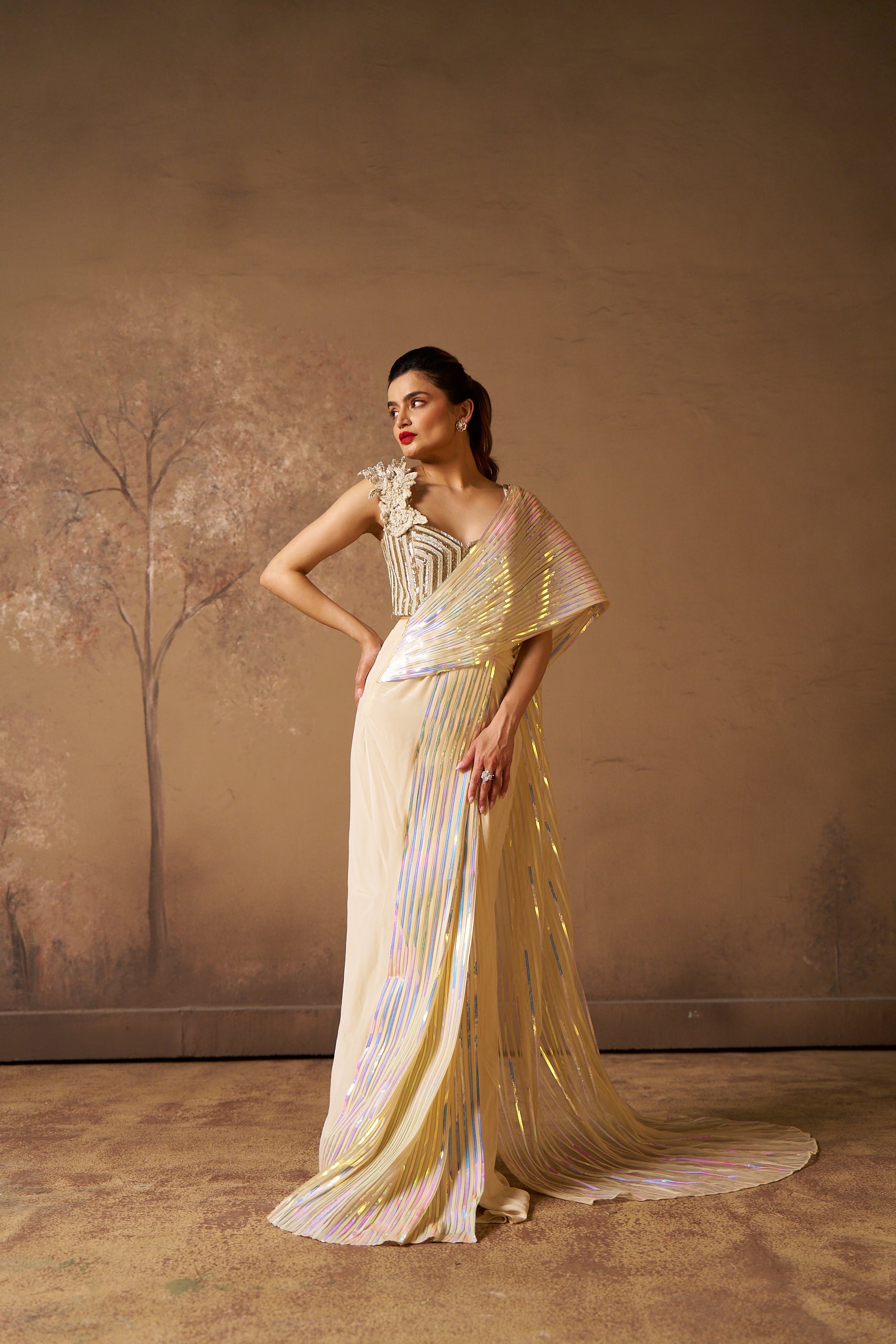 Ivory & Iridescent Drape Saree