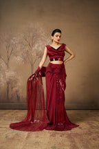 Luxurious Burgundy Drape Saree