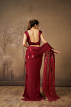 Luxurious Burgundy Drape Saree