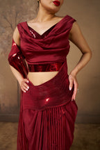 Luxurious Burgundy Drape Saree
