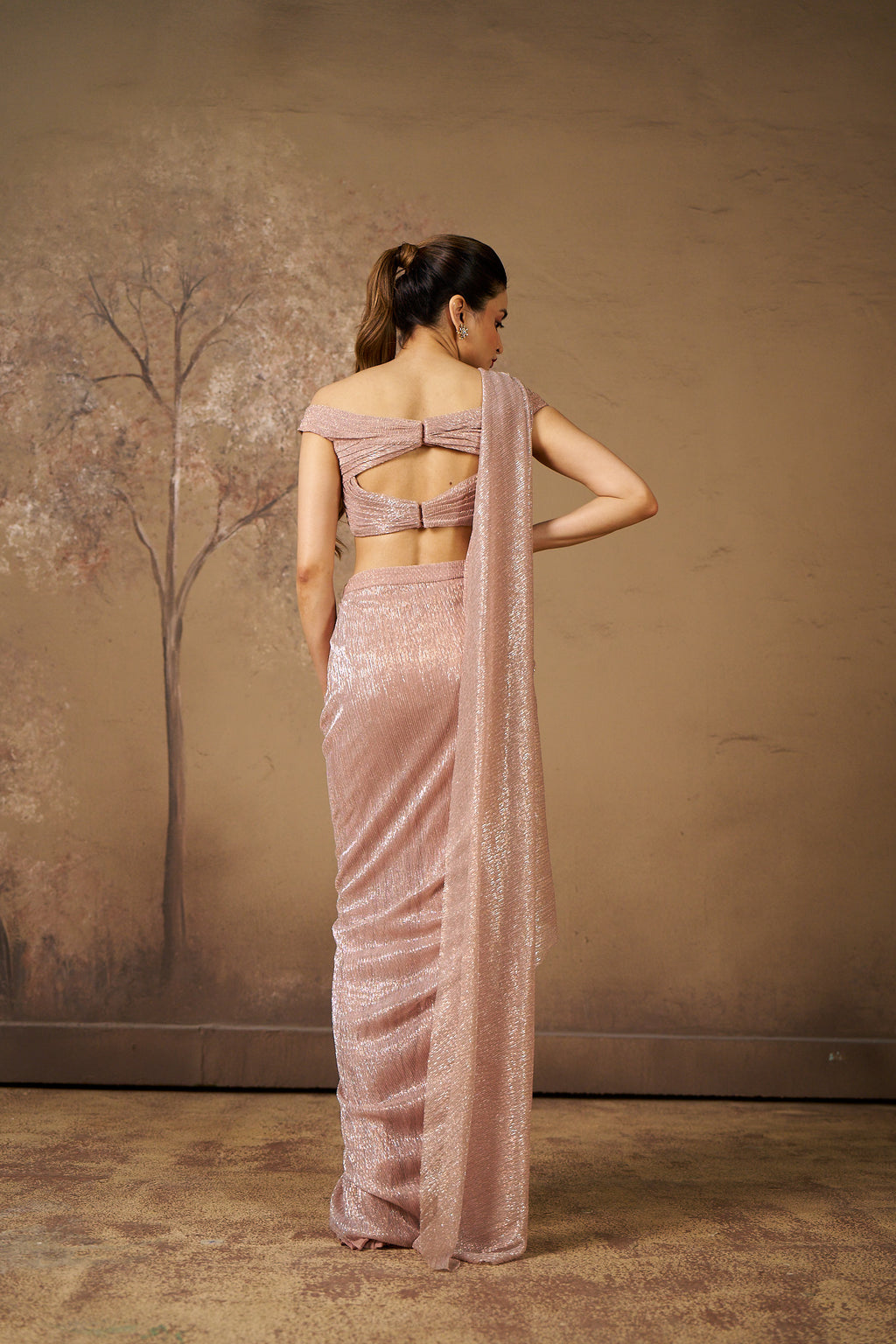 Rose Gold Shimmer Drape Saree