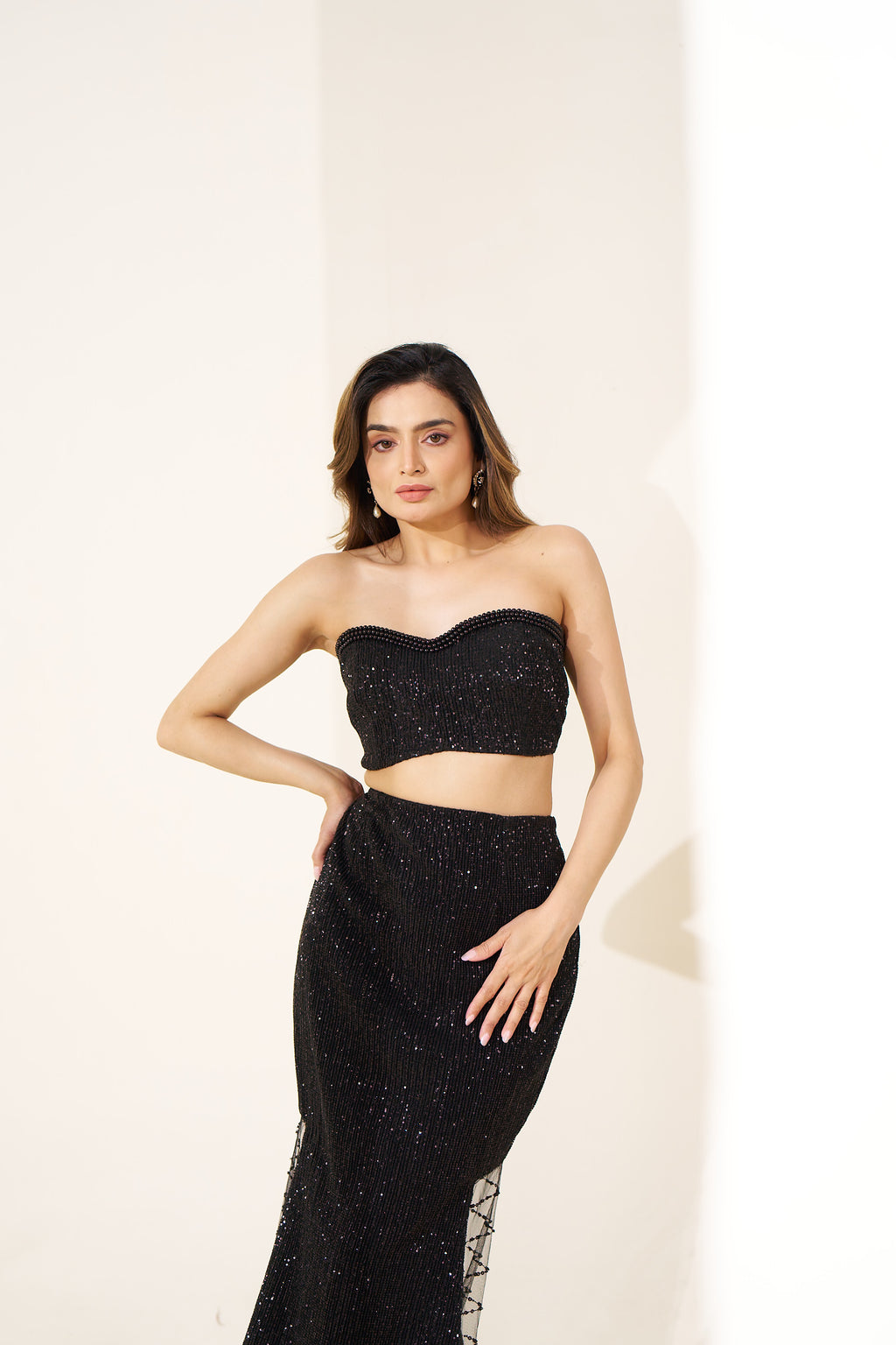 Black Sequin Strapless Mermaid Gown