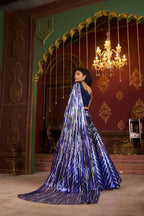 Regal Blue and Metallic Stripe Lehenga