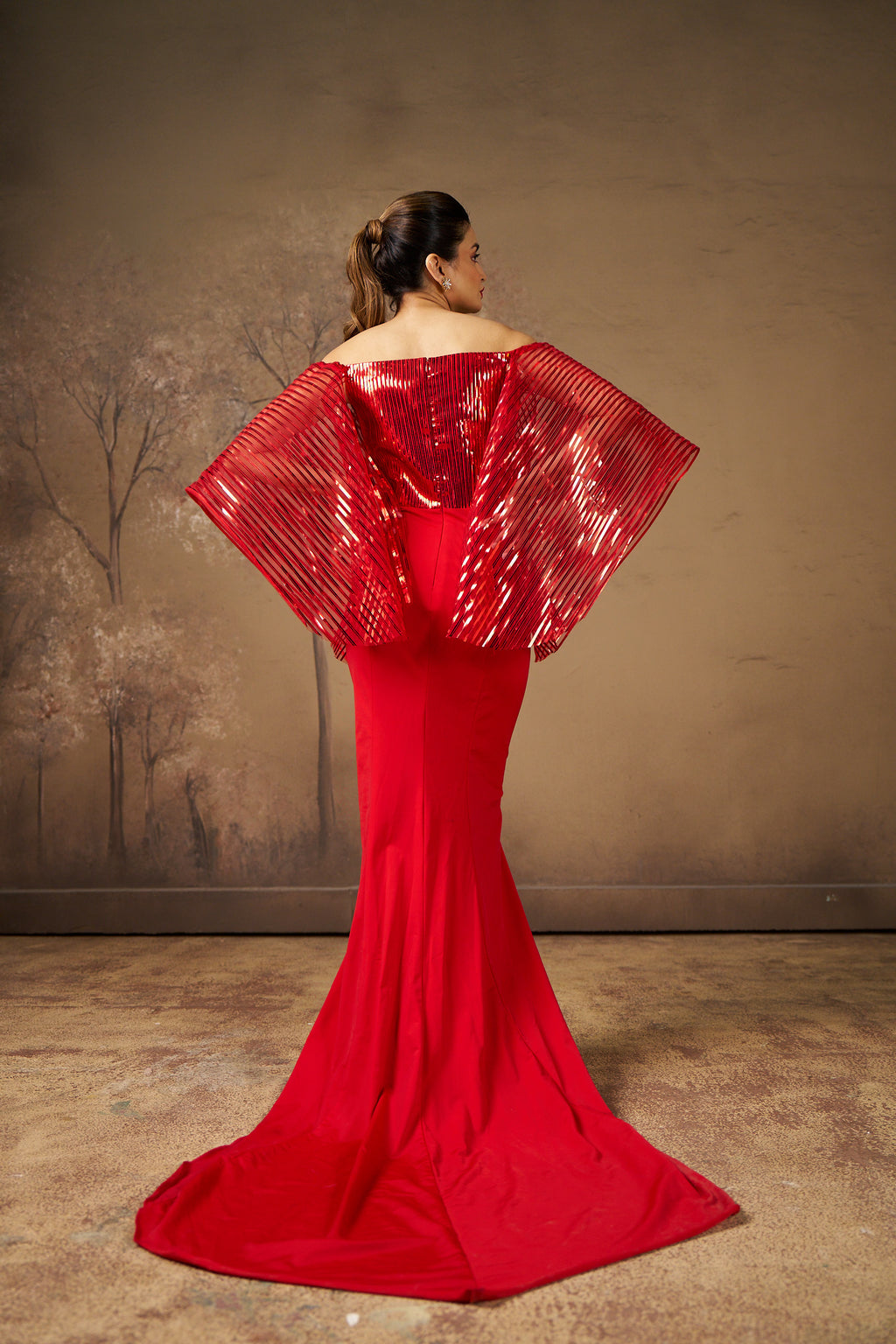 Fiery Red Sequin Evening Gown