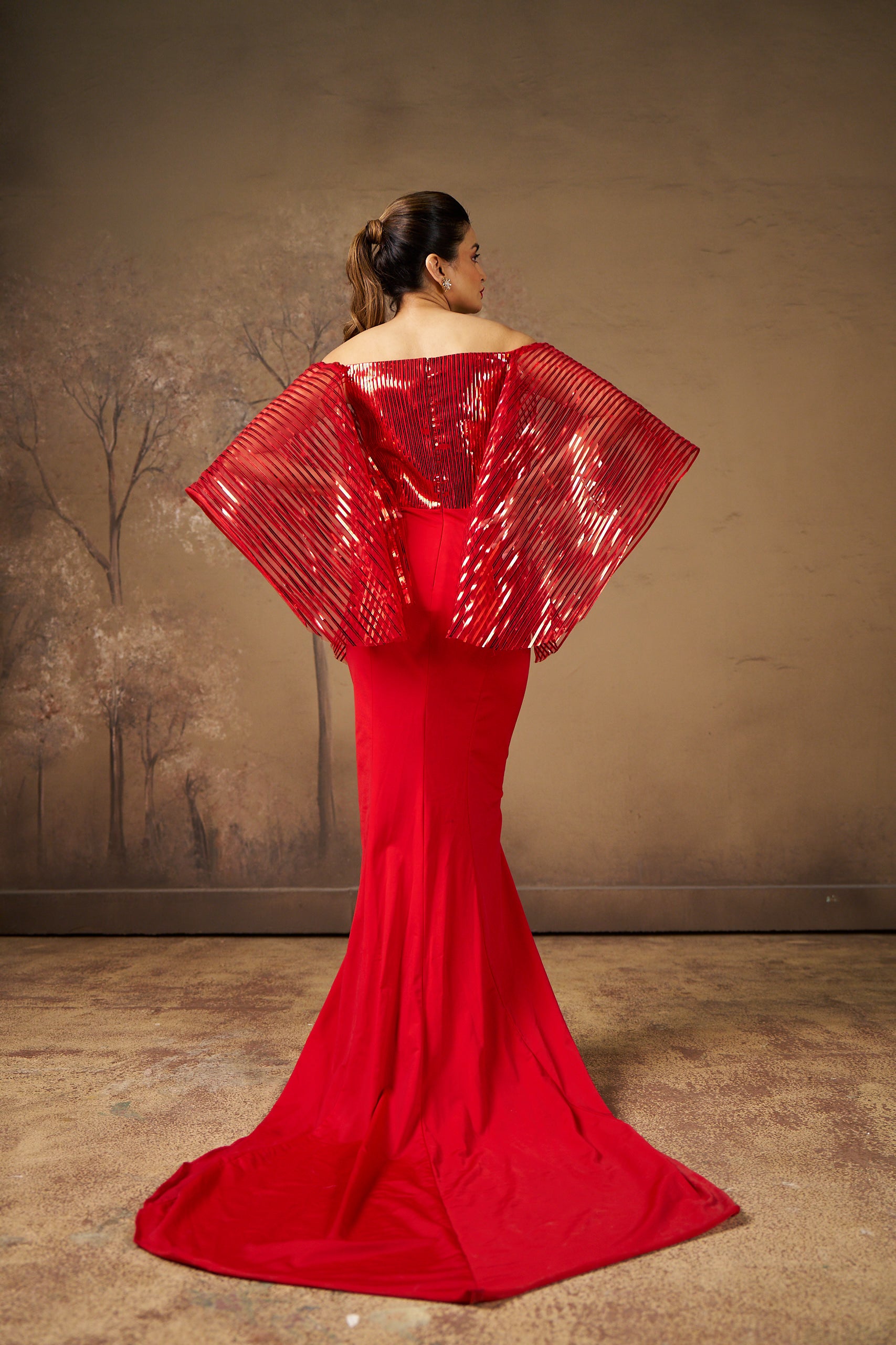 Fiery Red Sequin Evening Gown