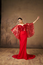 Fiery Red Sequin Evening Gown
