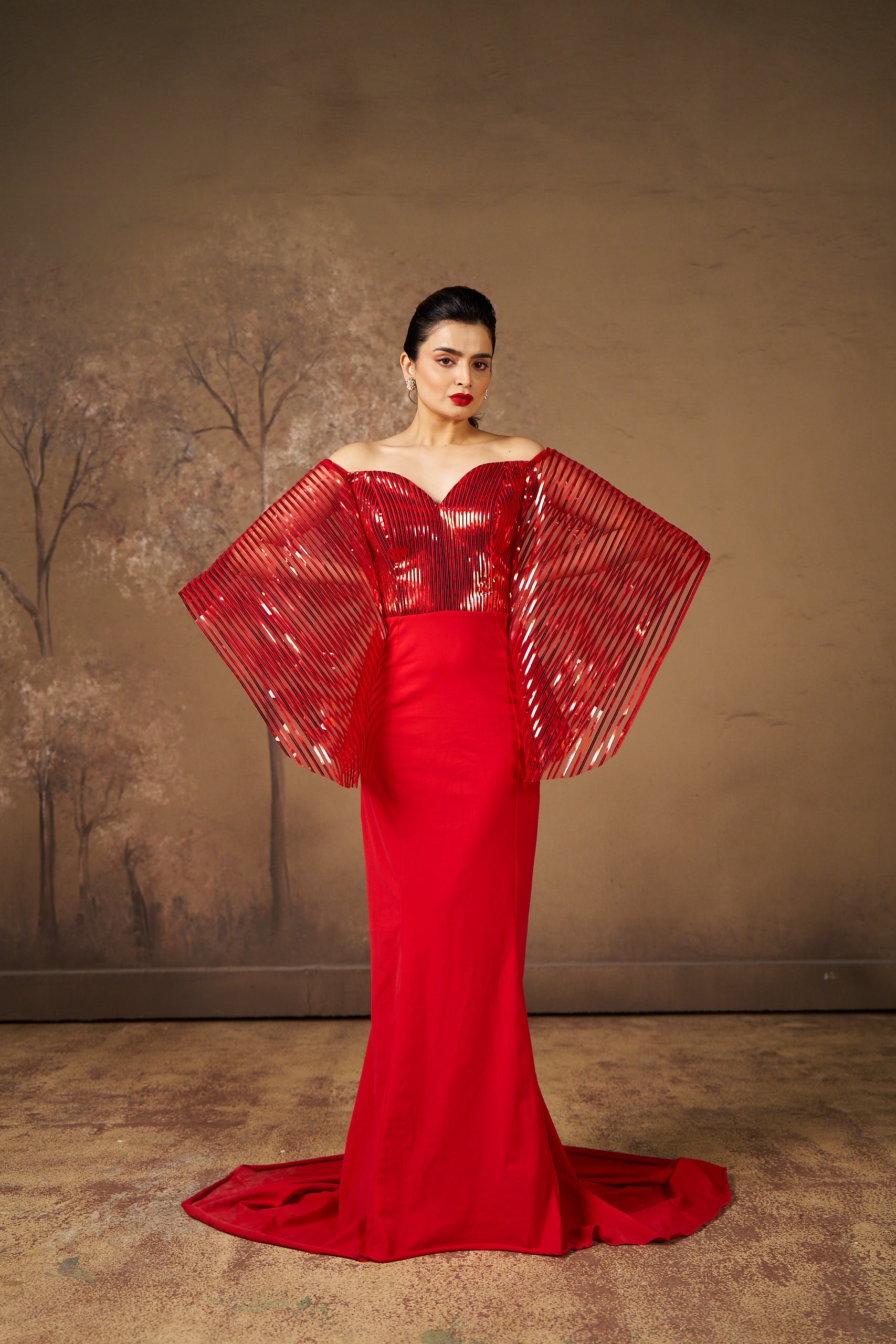 Fiery Red Sequin Evening Gown