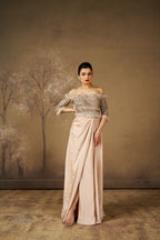 Champagne Embroidered Off-Shoulder Gown