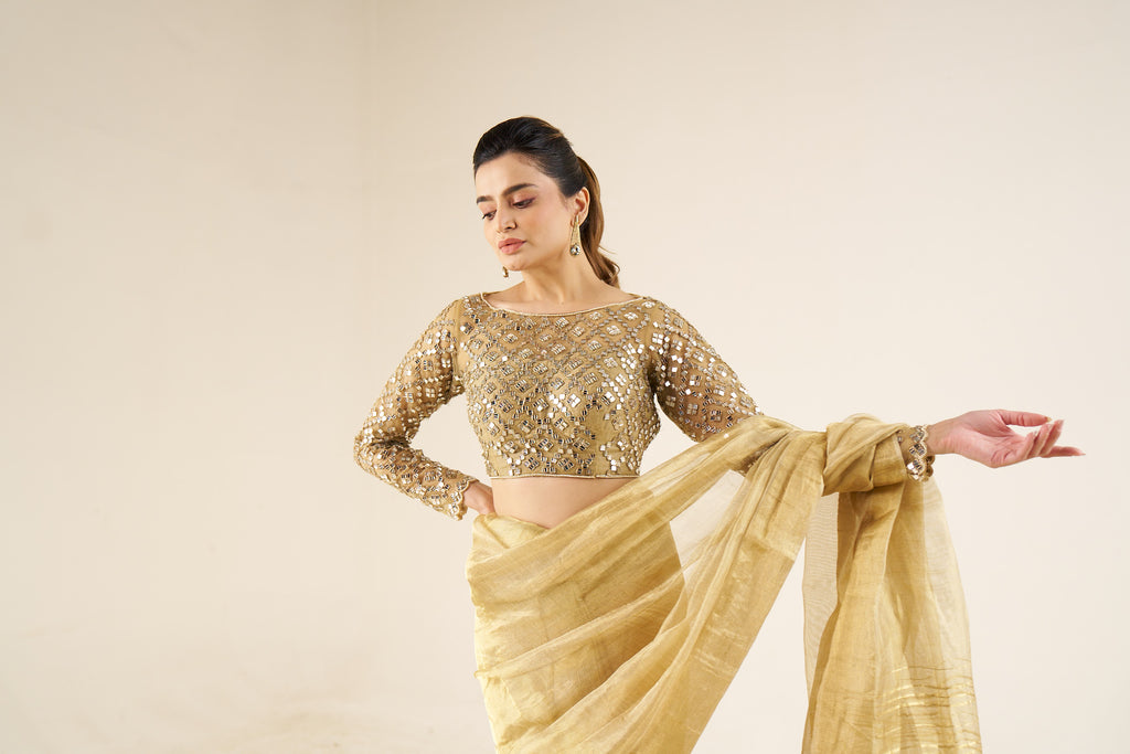 Gold Mirror-Work Embellished Blouse