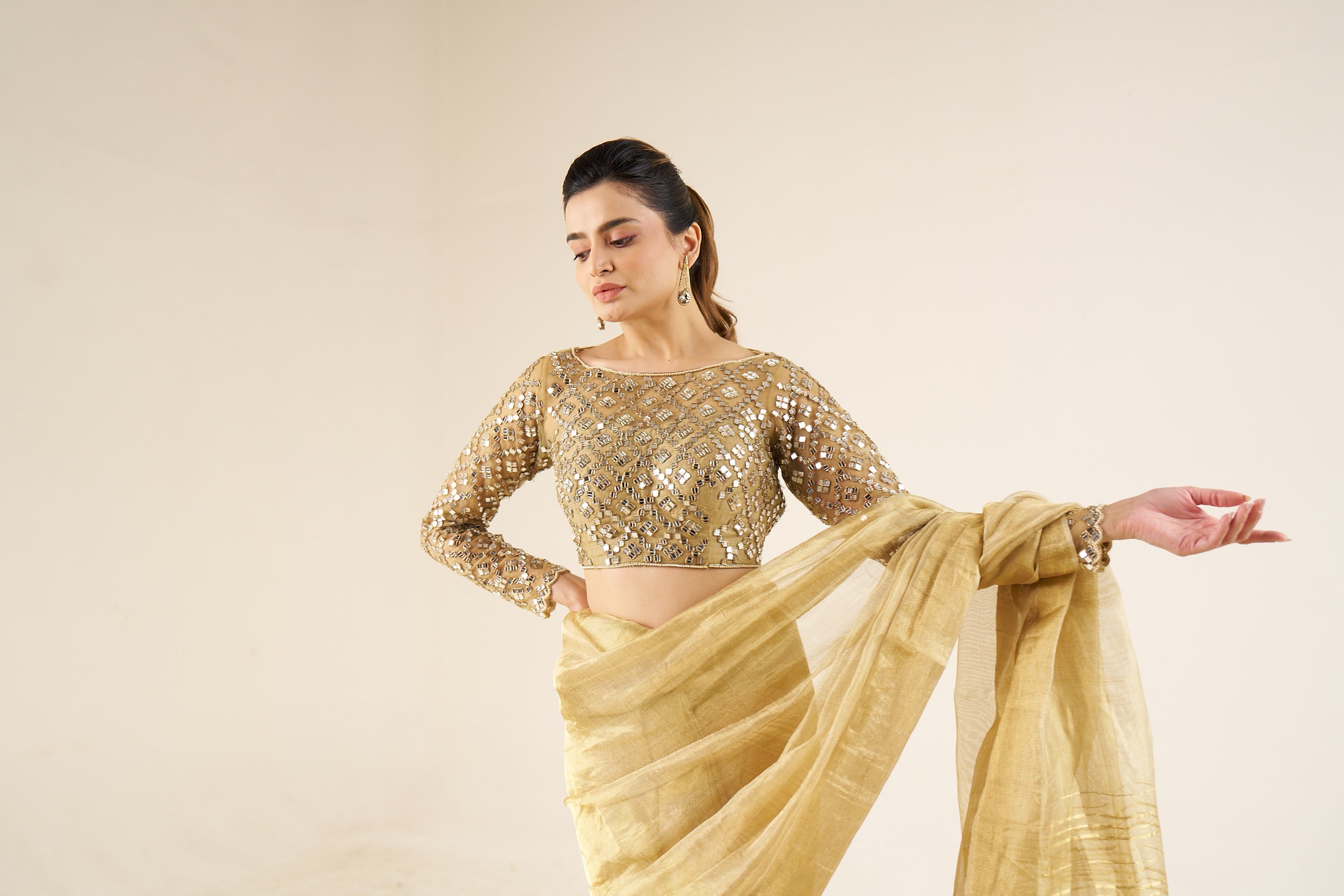 Gold Mirror-Work Embellished Blouse