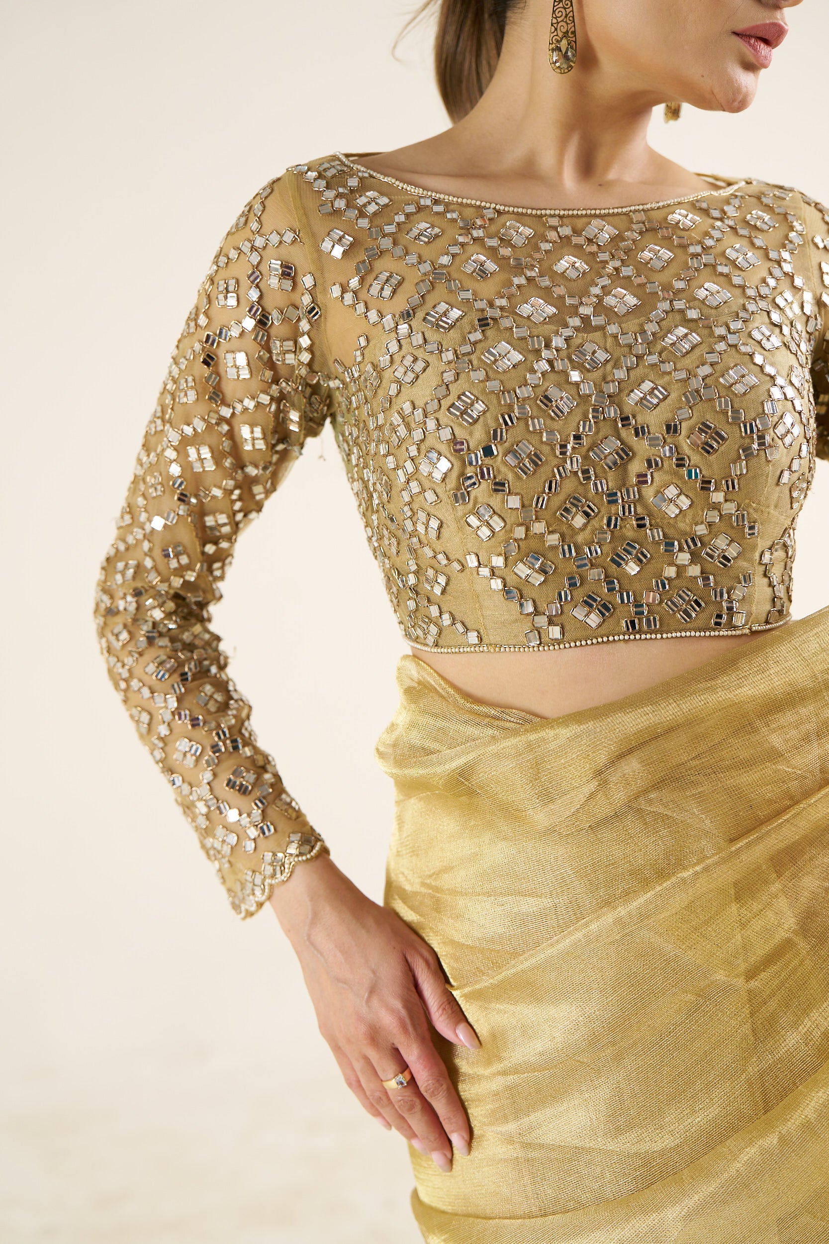 Gold Mirror-Work Embellished Blouse