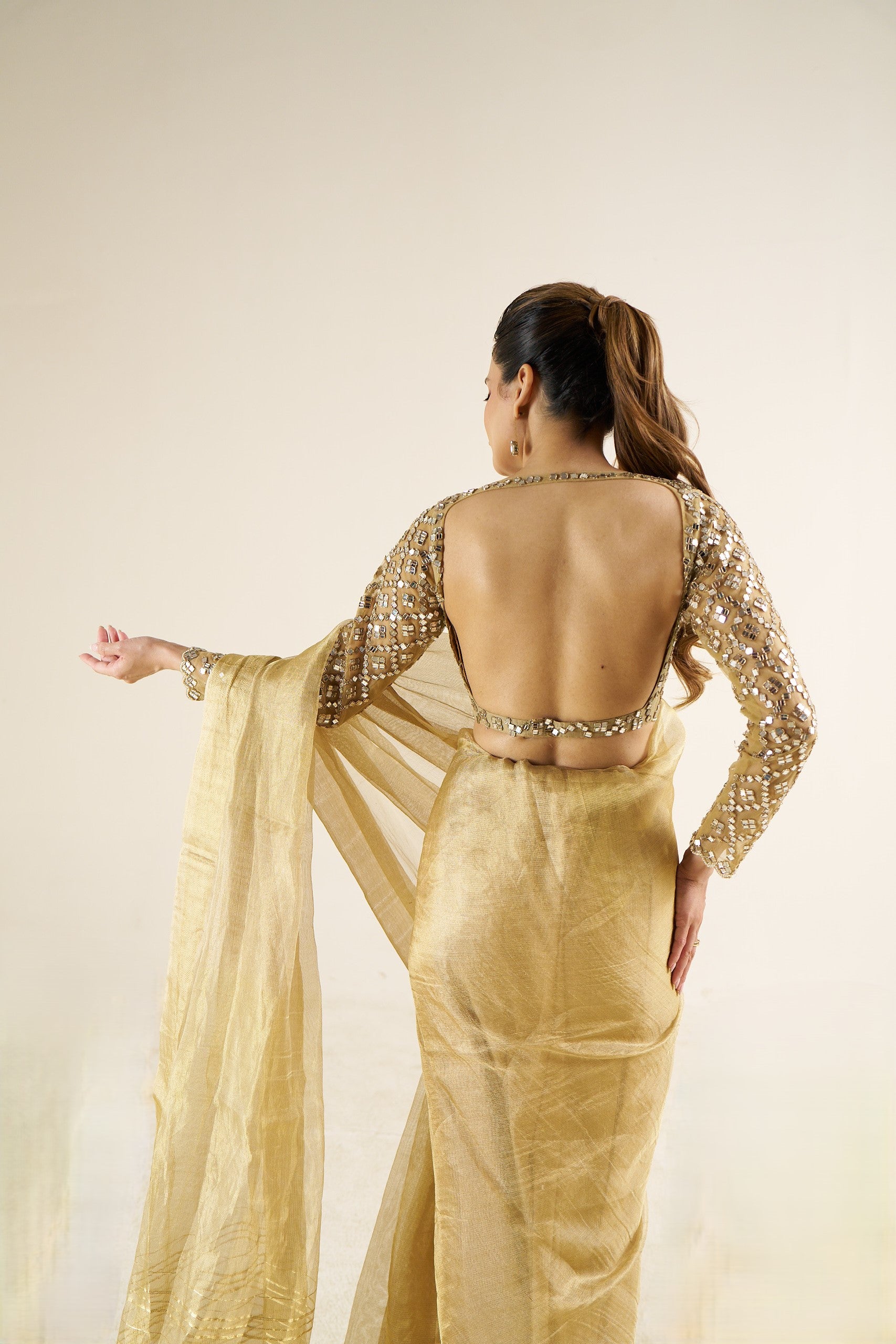 Gold Mirror-Work Embellished Blouse