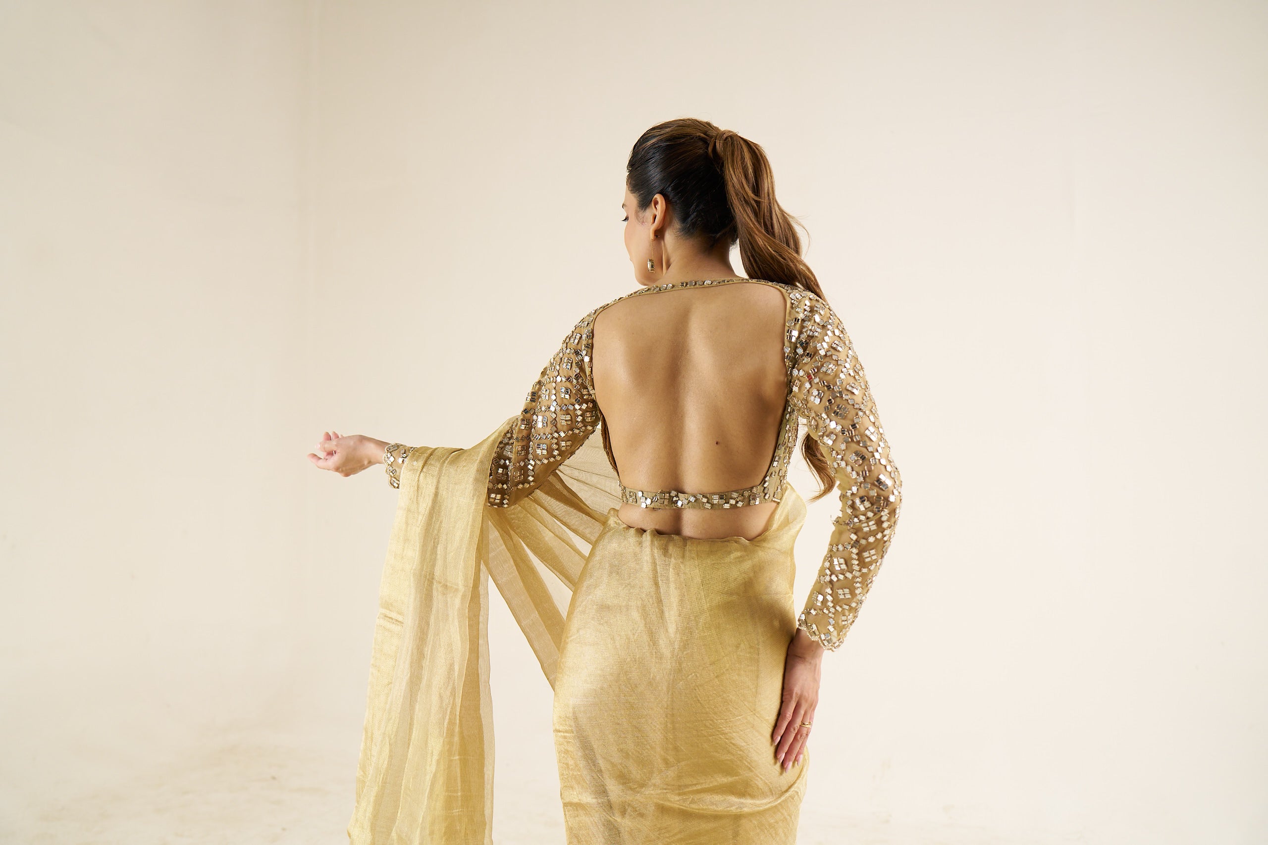 Gold Mirror-Work Embellished Blouse