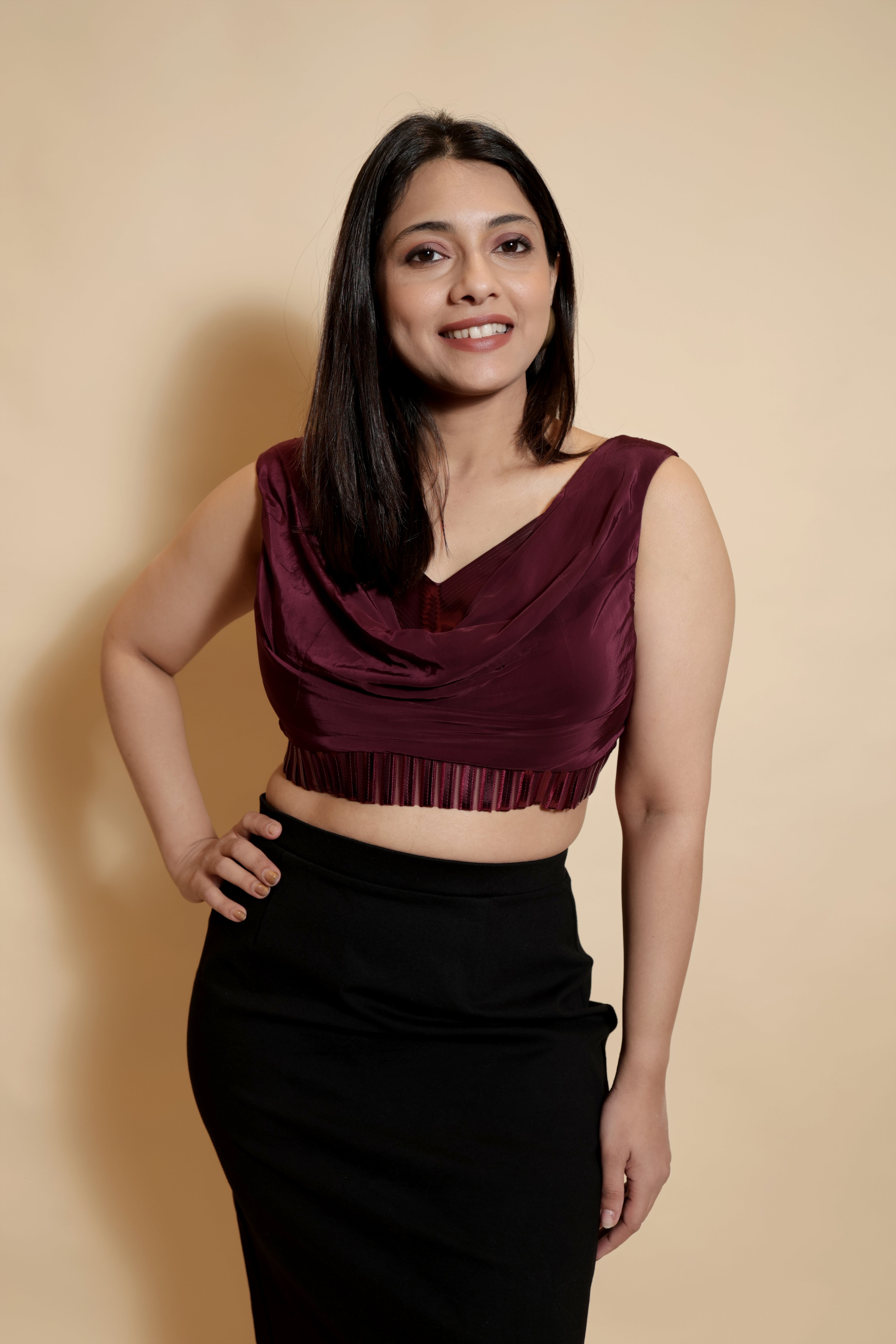 Elegant Cropped Wine-Colored Top