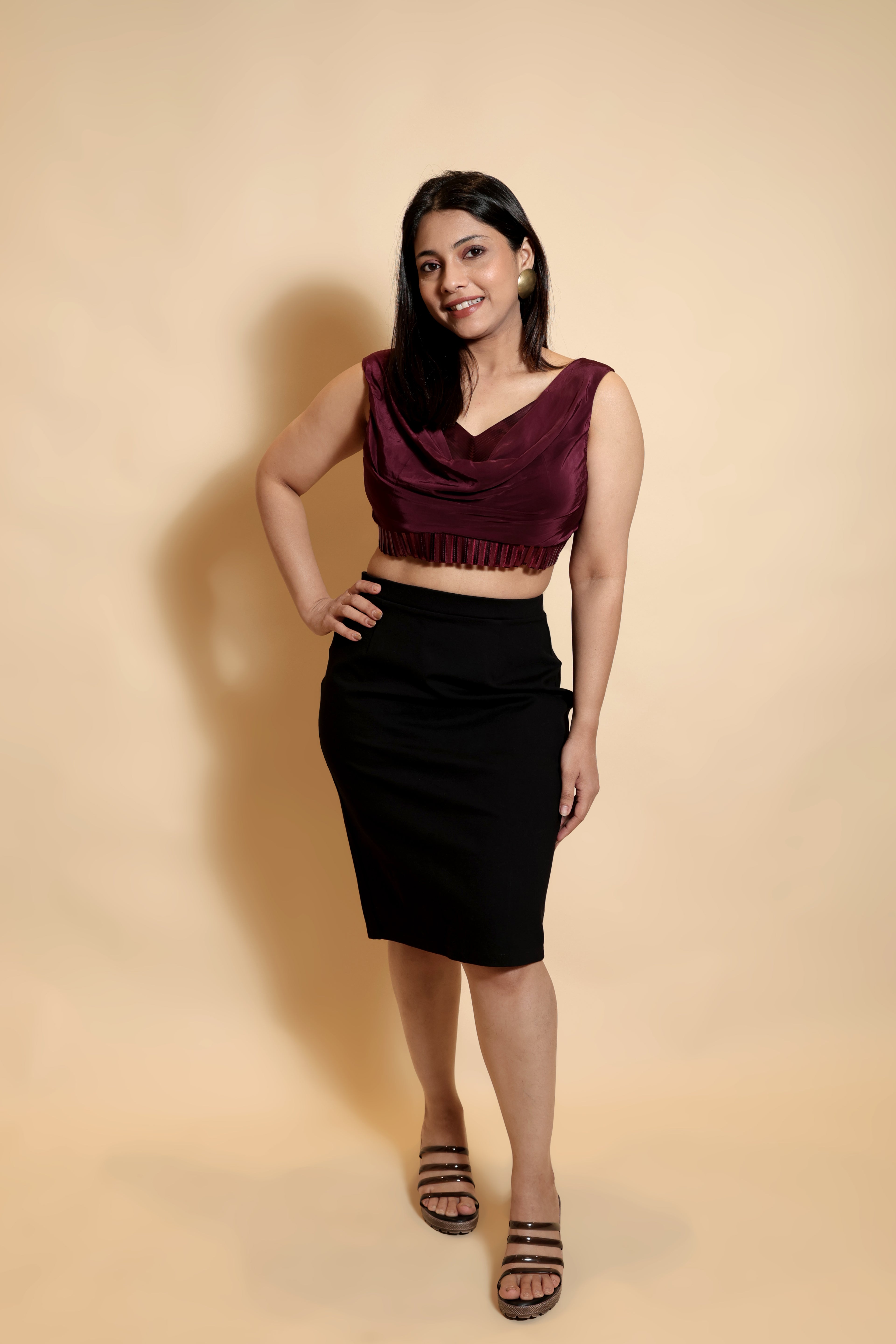 Elegant Cropped Wine-Colored Top