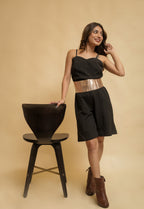 Elegant Black Jumpsuit with Statement Gold Waistband