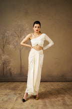 White Dhoti Top Co-Ord Set with Tikki Cutdana Work